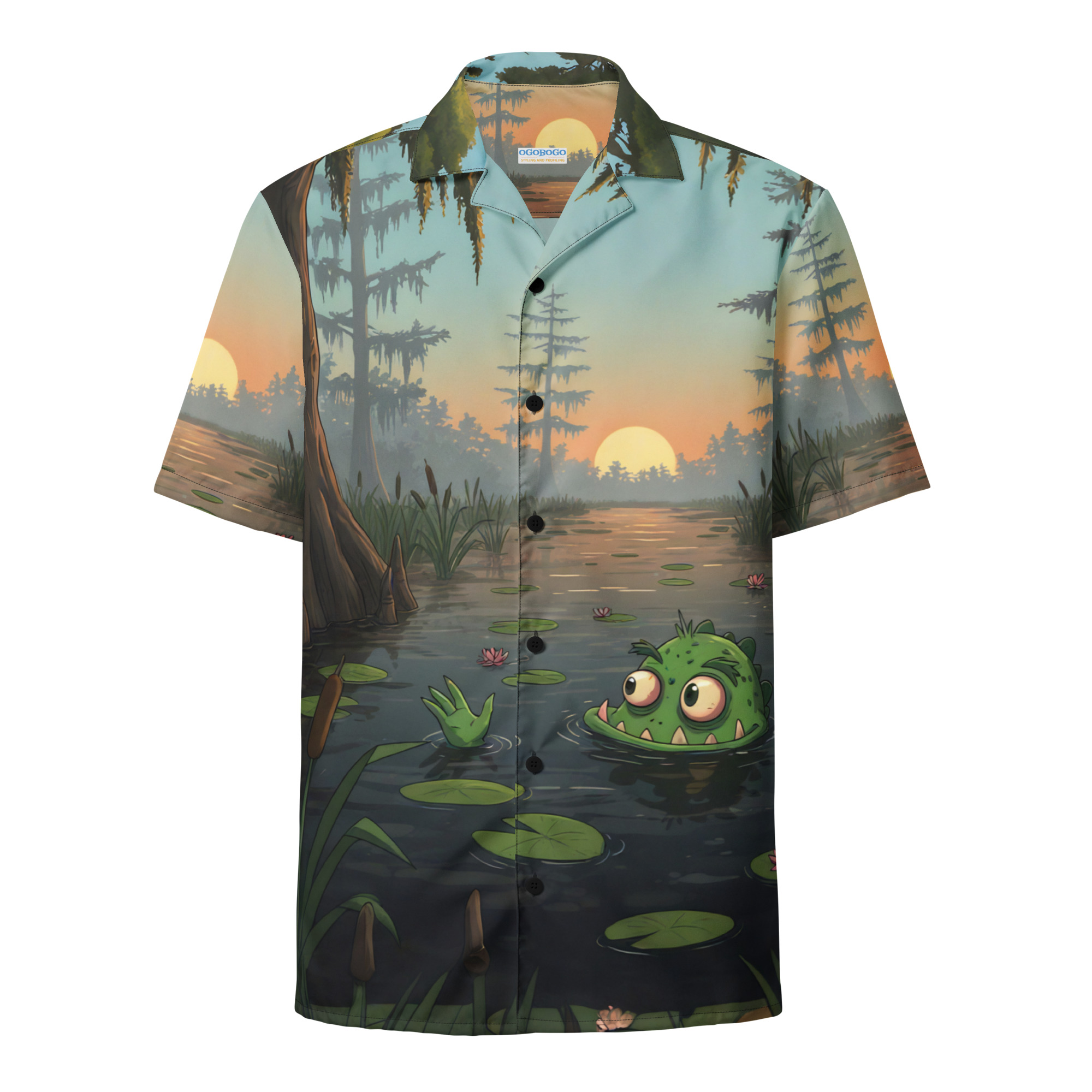 Swampy The Bayou Monster Pool Party Button Up Beach Hawaii Shirt