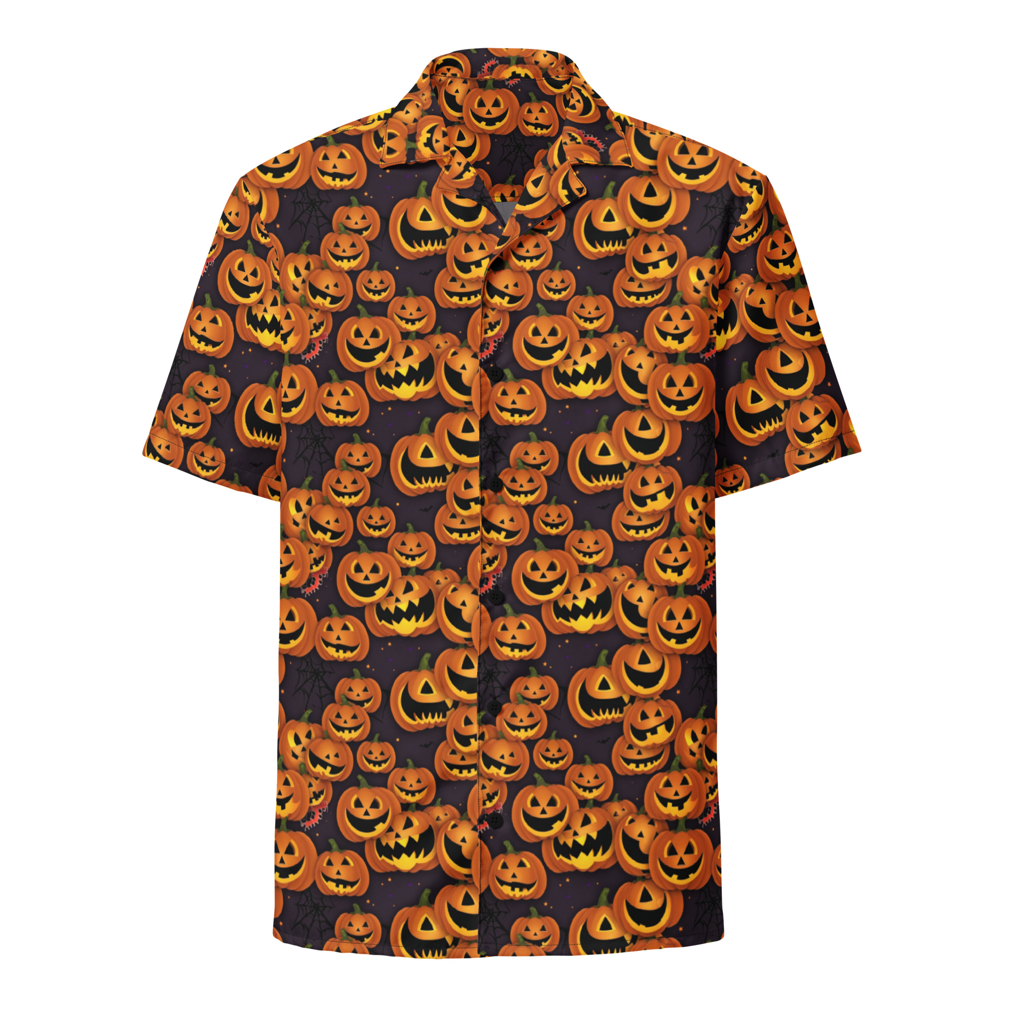Patch of Jack-o-lantern Pumpkin Carving Halloween Party Button Shirt