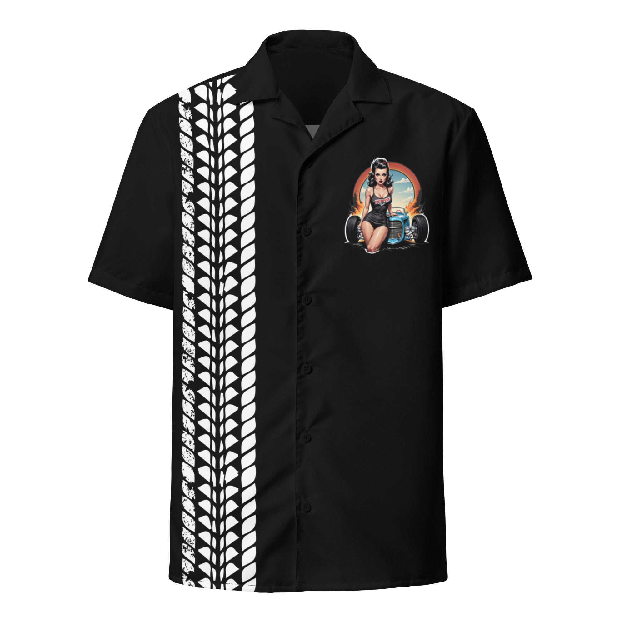 Raven Hair Bombshell Hotrod Button Bowling Button Shirt (Black)