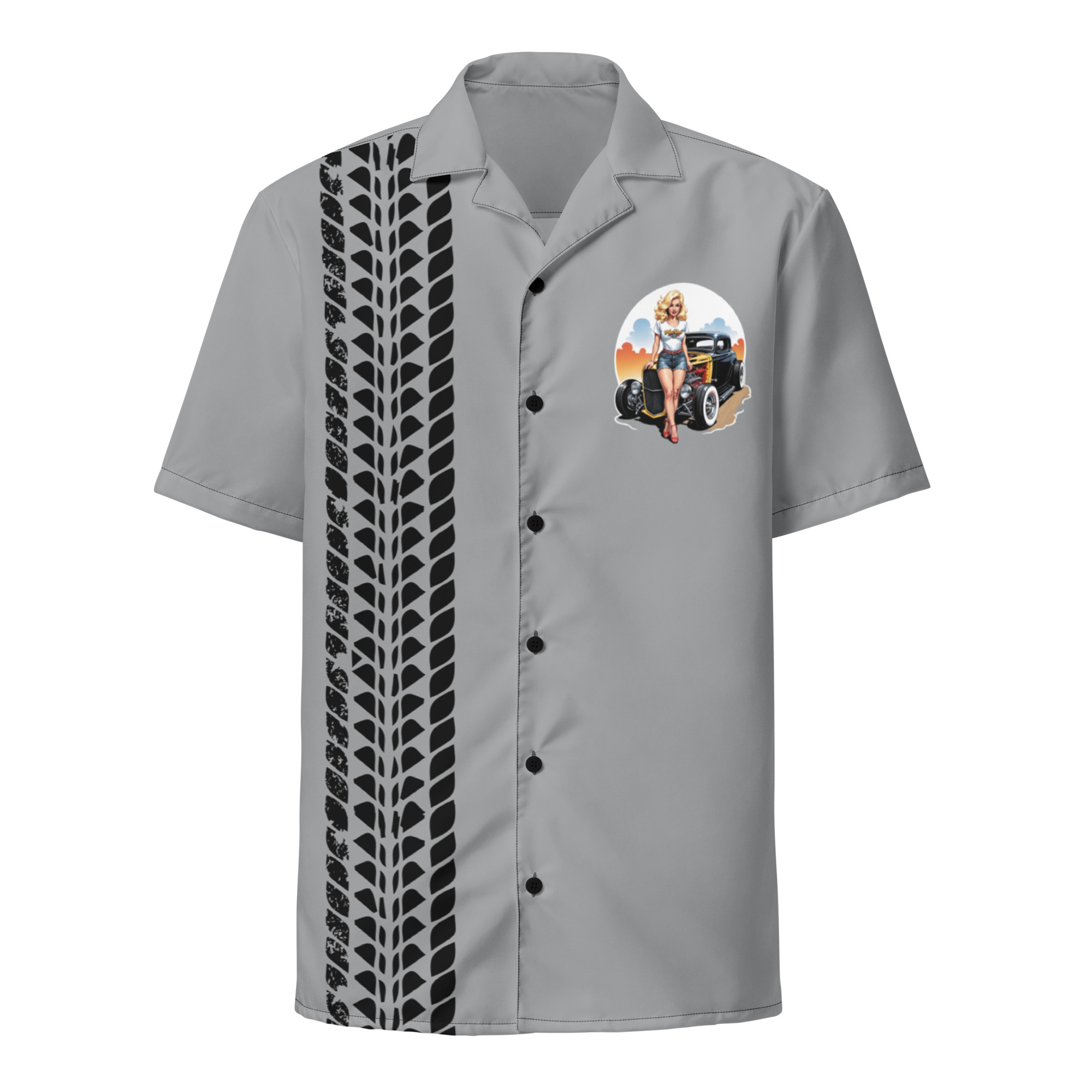 Blondie Bombshell Hotrod Button Bowling Button Shirt (Gray)