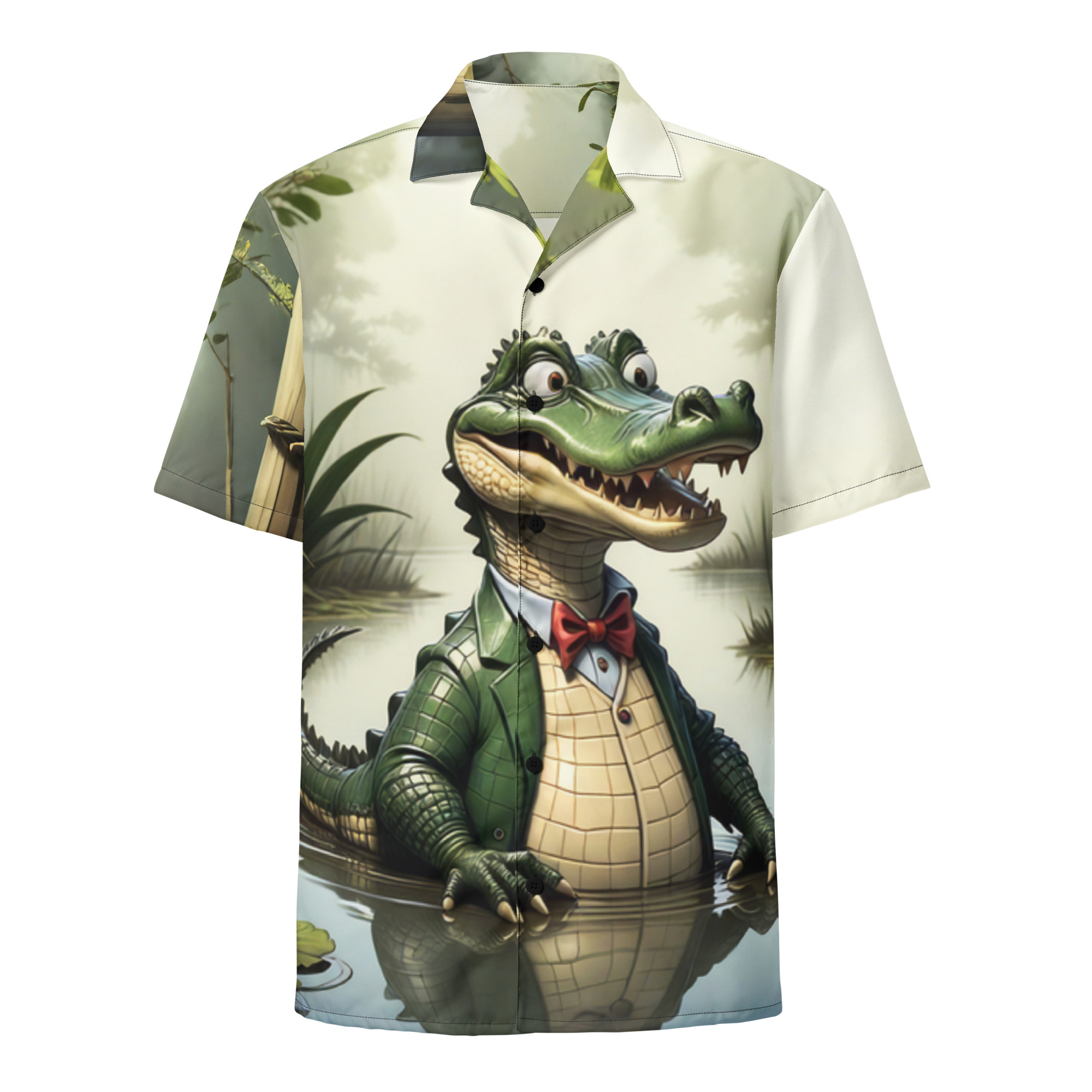 Alligator Hawaii Pool Party Button Up Beach Shirt